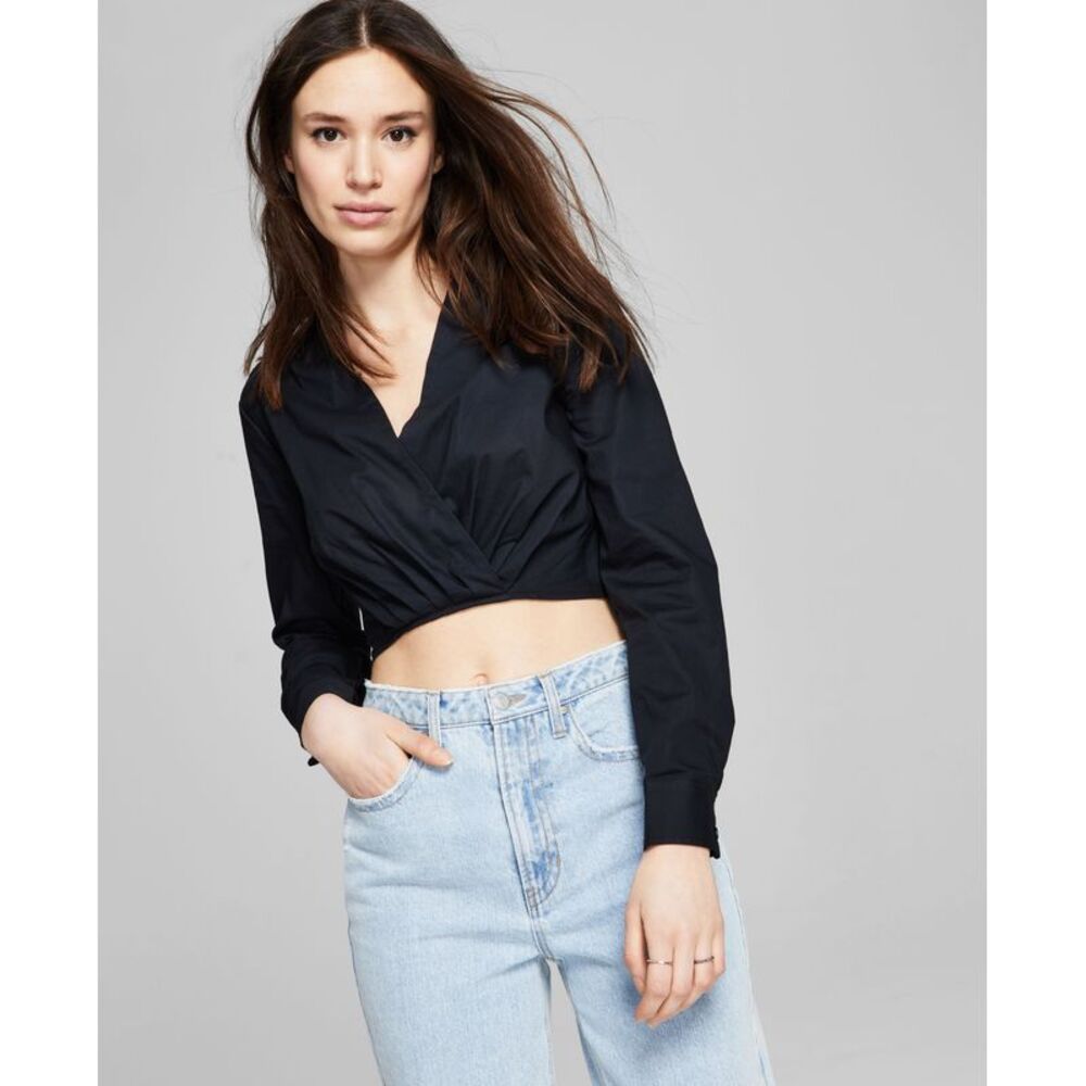 And Now This Now This Faux Wrap Poplin Shirt